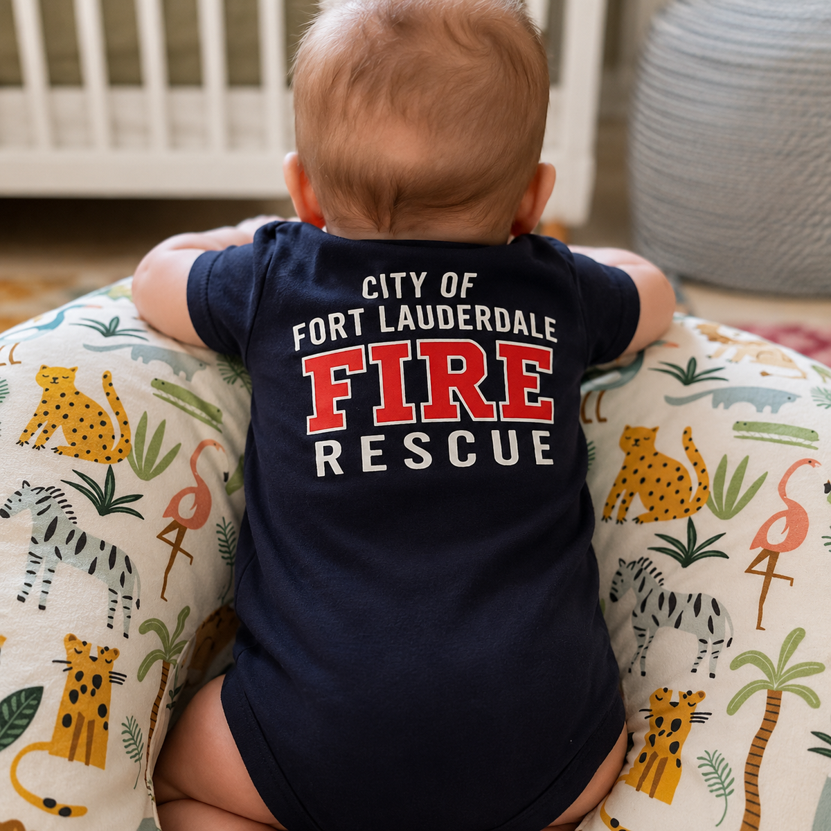 Firefighter Baby Bodysuit with Maltese Cross - Custom Name Front & Optional Back