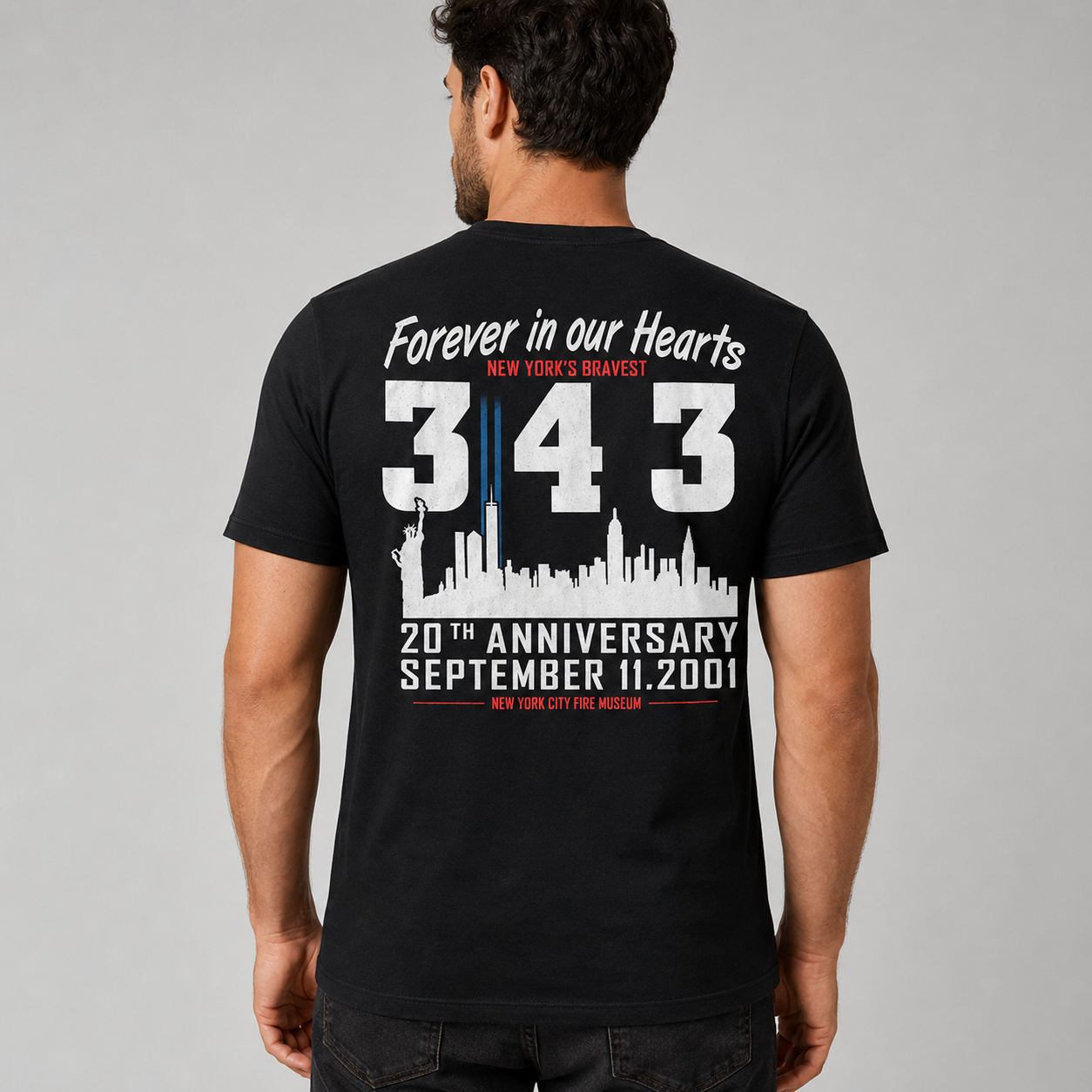 Forever In Our Hearts 343 Firefighters 9/11 Memorial T-Shirt