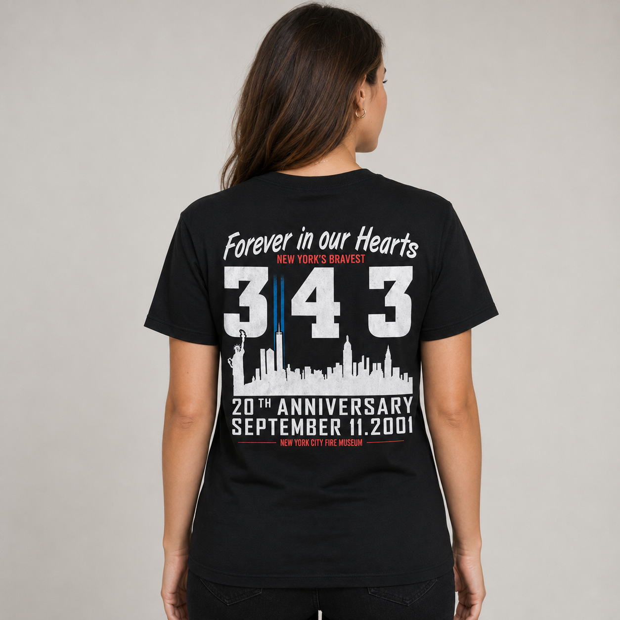 Forever In Our Hearts 343 Firefighters 9/11 Memorial T-Shirt