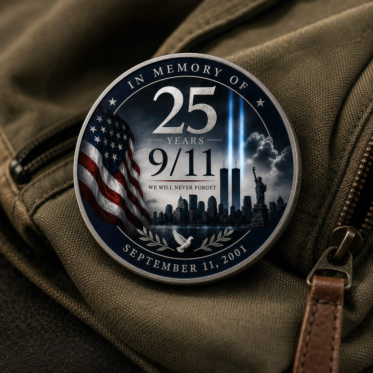 25th Anniversary 9/11 Memorial Challenge Coin – We Will Never Forget Double-Sided Commemorative Keepsake