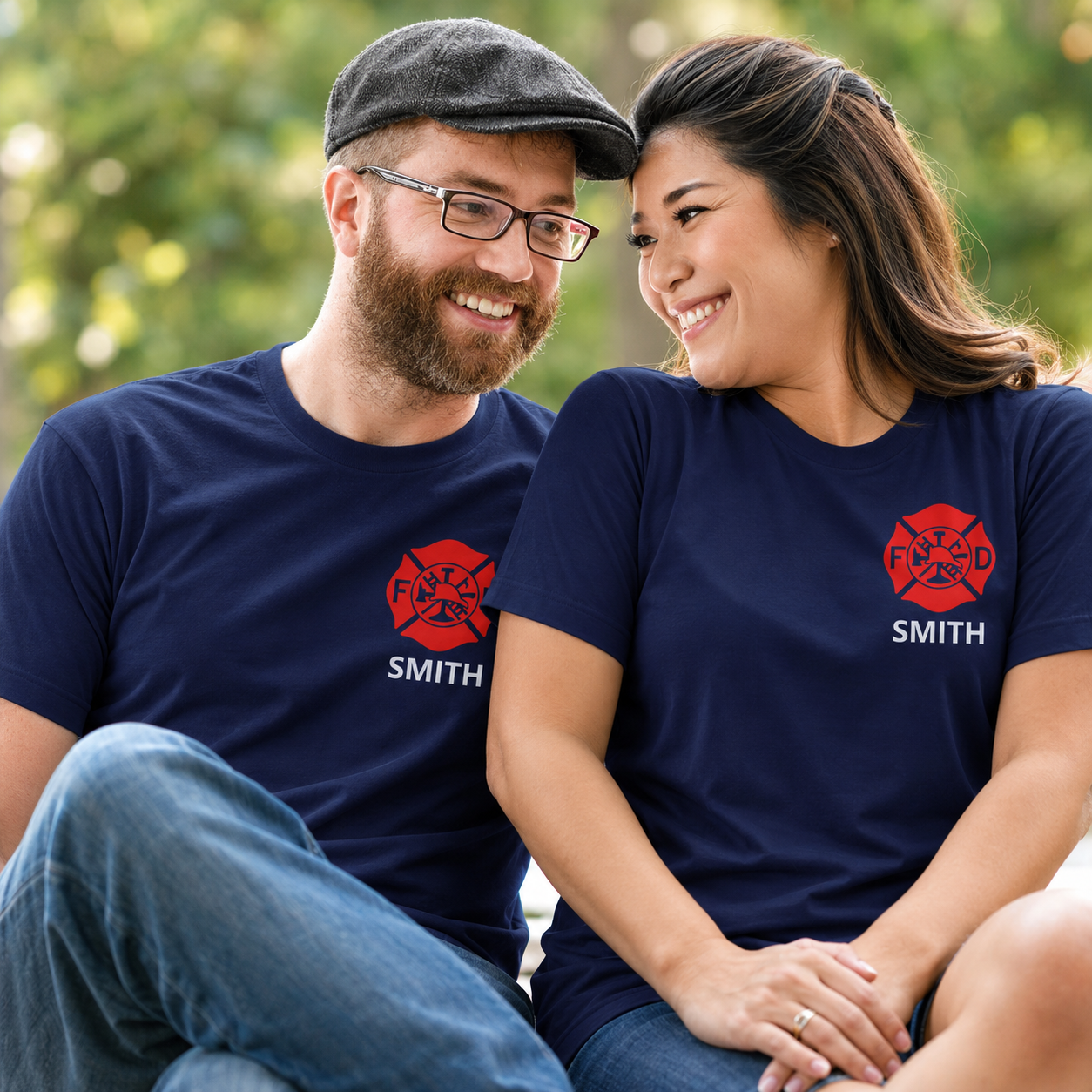 Firefighter Adult Tshirt with Maltese Cross - Custom Name Front & Optional Back