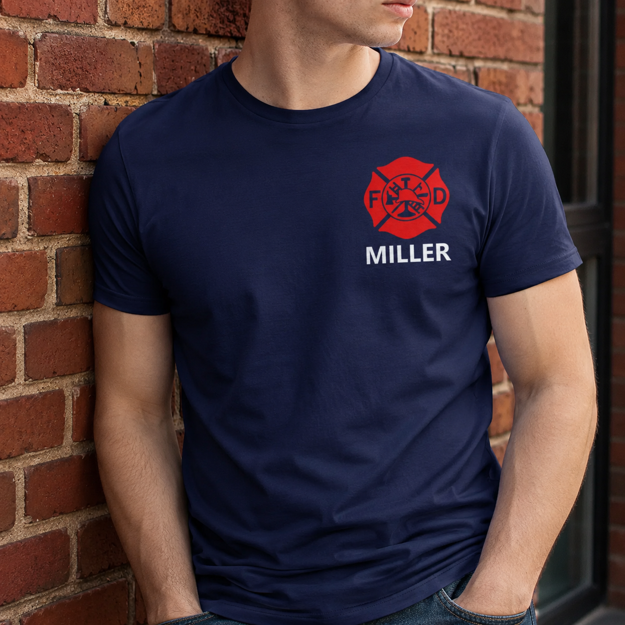 Firefighter Adult Tshirt with Maltese Cross - Custom Name Front & Optional Back