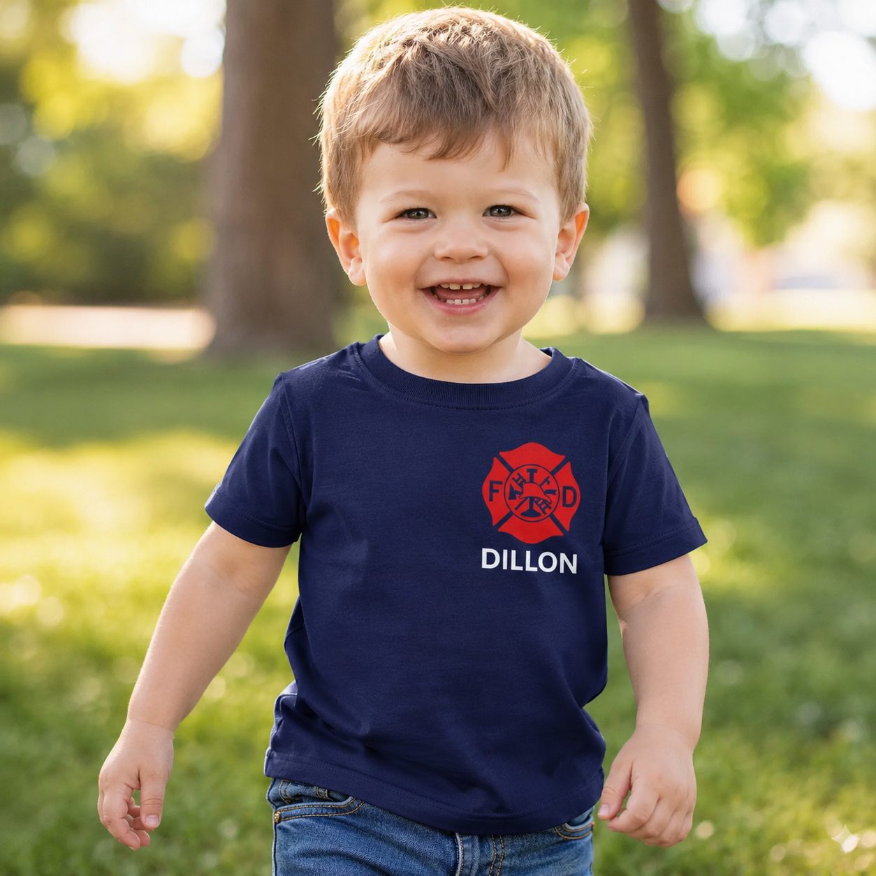 Firefighter Toddler Tshirt with Maltese Cross - Custom Name Front & Optional Back