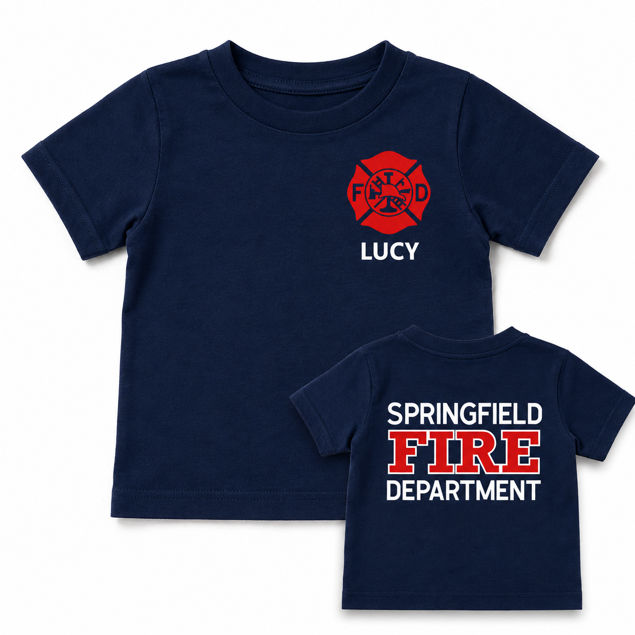 Firefighter Toddler Tshirt with Maltese Cross - Custom Name Front & Optional Back