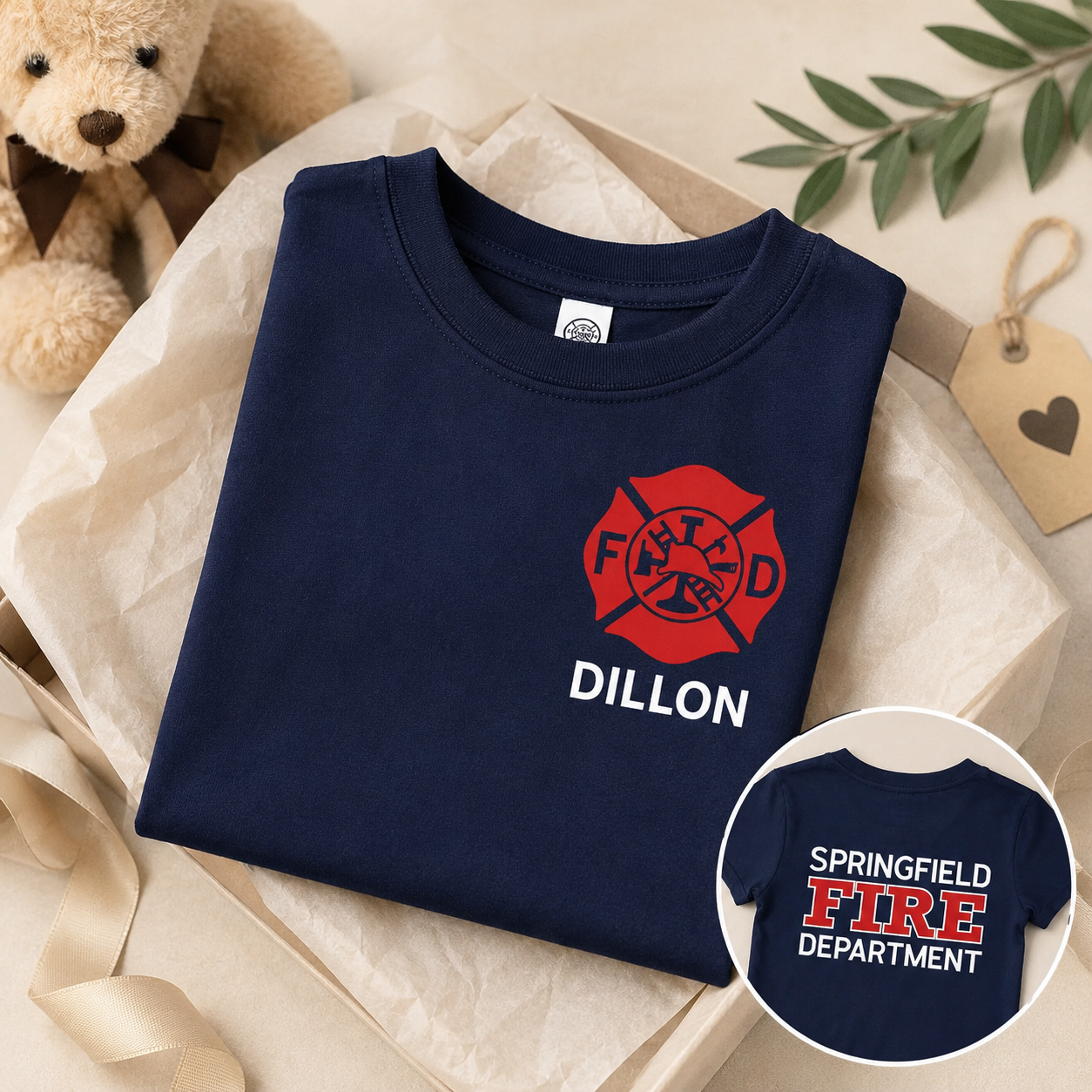Firefighter Toddler Tshirt with Maltese Cross - Custom Name Front & Optional Back