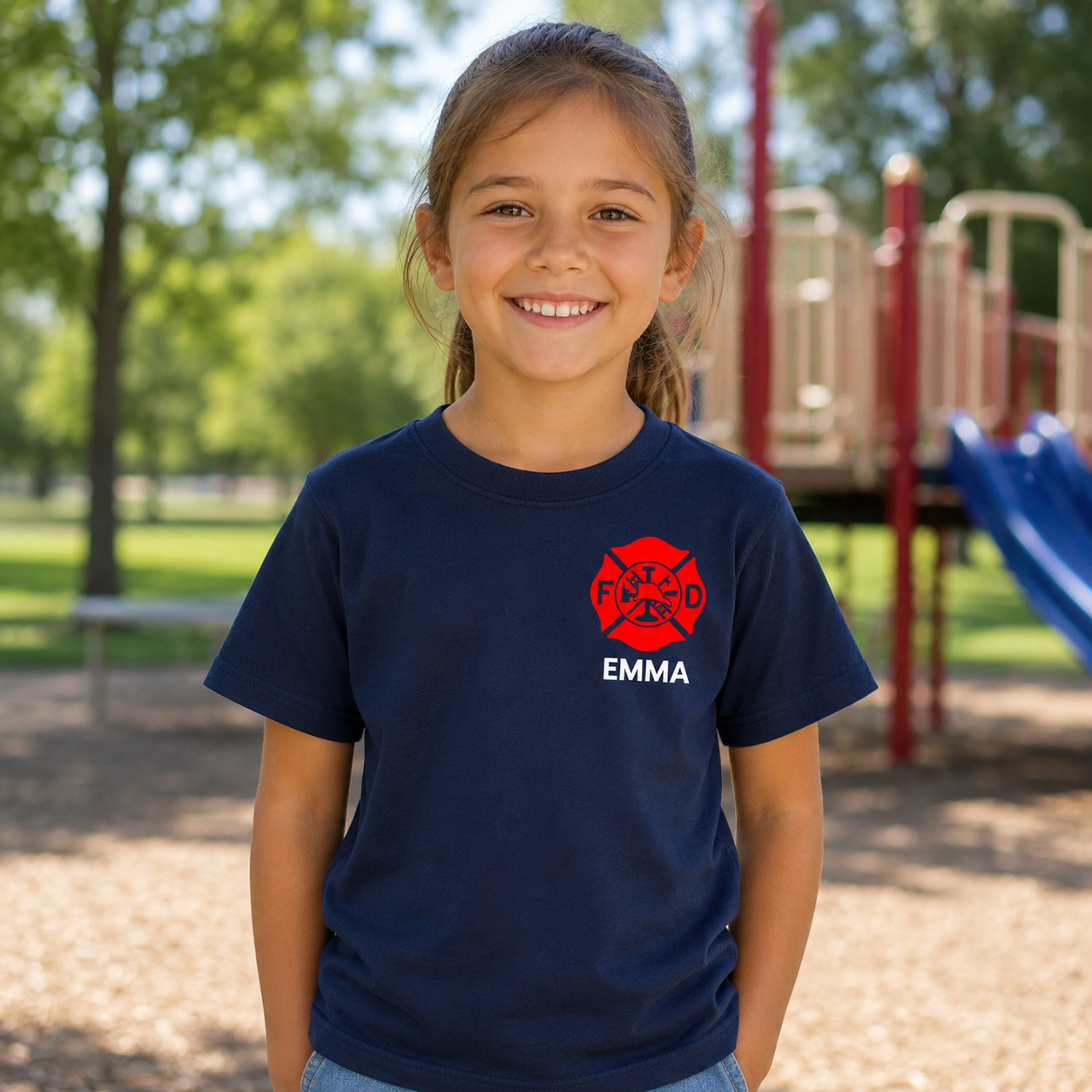Firefighter Youth Tshirt with Maltese Cross - Custom Name Front & Optional Back