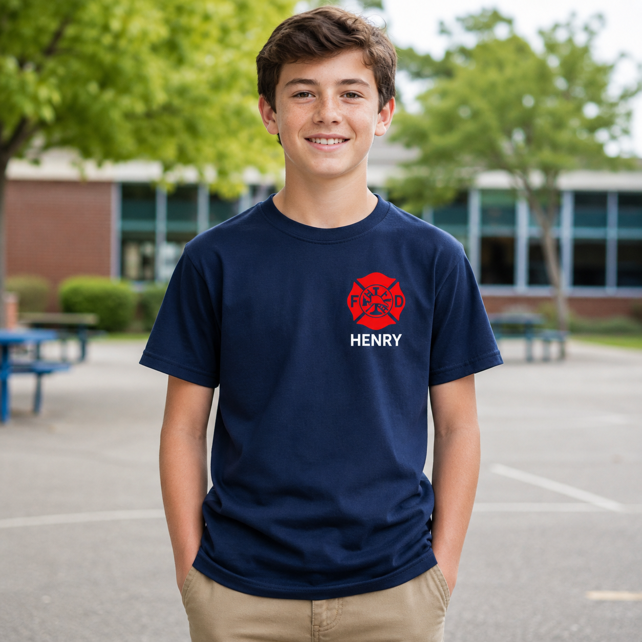 Firefighter Youth Tshirt with Maltese Cross - Custom Name Front & Optional Back