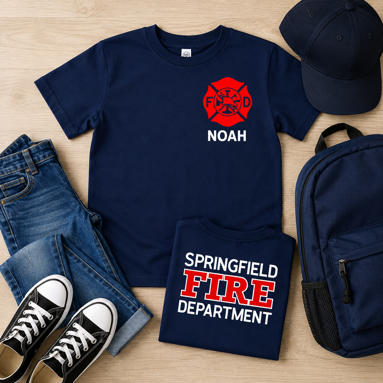 Firefighter Youth Tshirt with Maltese Cross - Custom Name Front & Optional Back