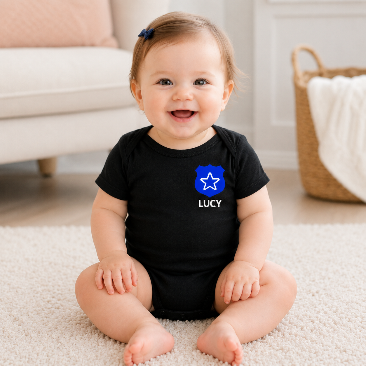 Police Baby Bodysuit with Police & Sheriff Logo - Custom Name Front & Optional Back