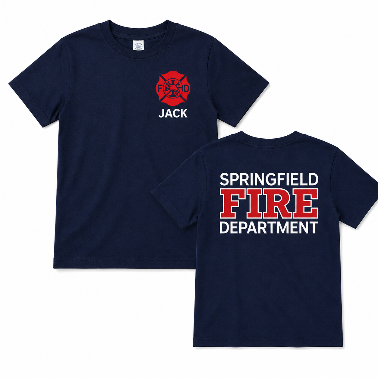 Firefighter Youth Tshirt with Maltese Cross - Custom Name Front & Optional Back