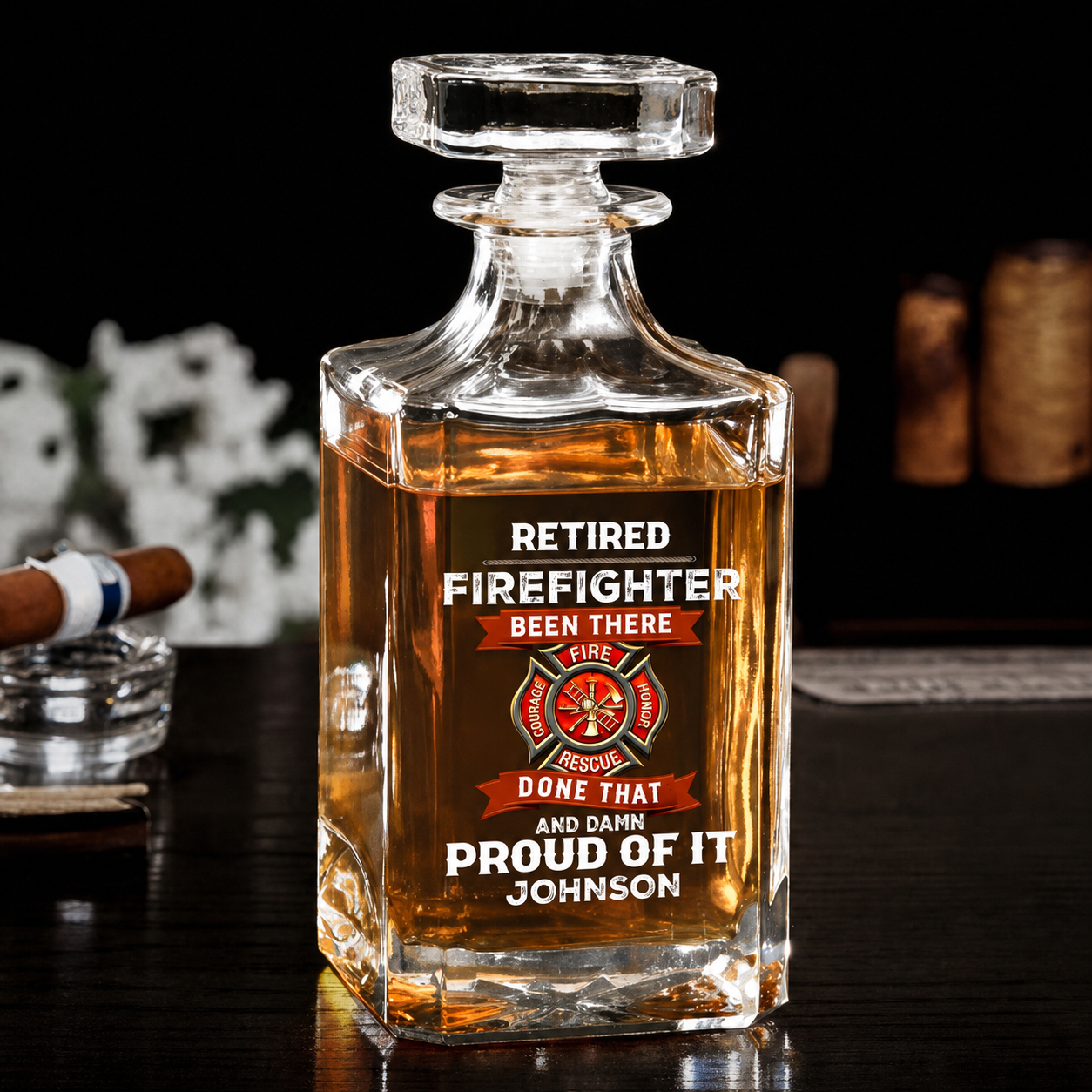 Personalized Retirement Firefighter Whiskey Glass & Decanter - Custom Name