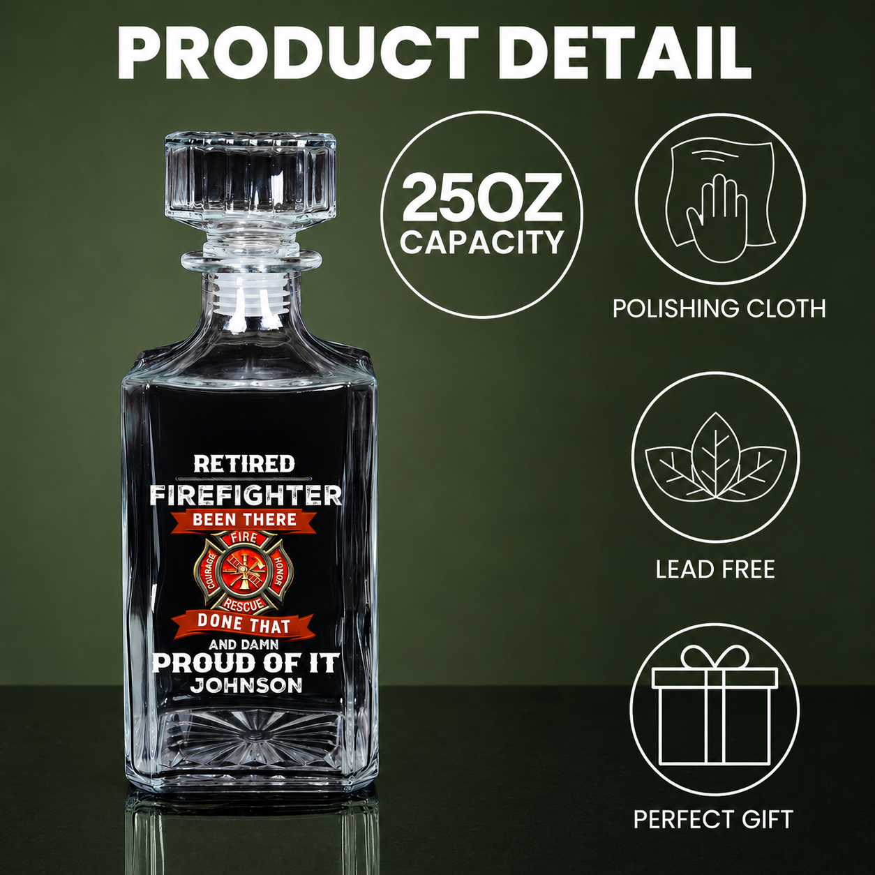 Personalized Retirement Firefighter Whiskey Glass & Decanter - Custom Name