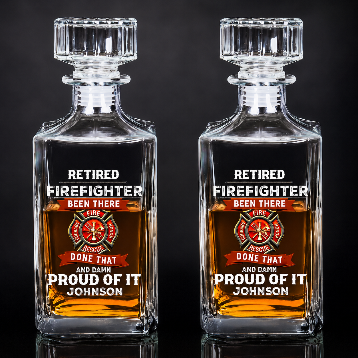 Personalized Retirement Firefighter Whiskey Glass & Decanter - Custom Name