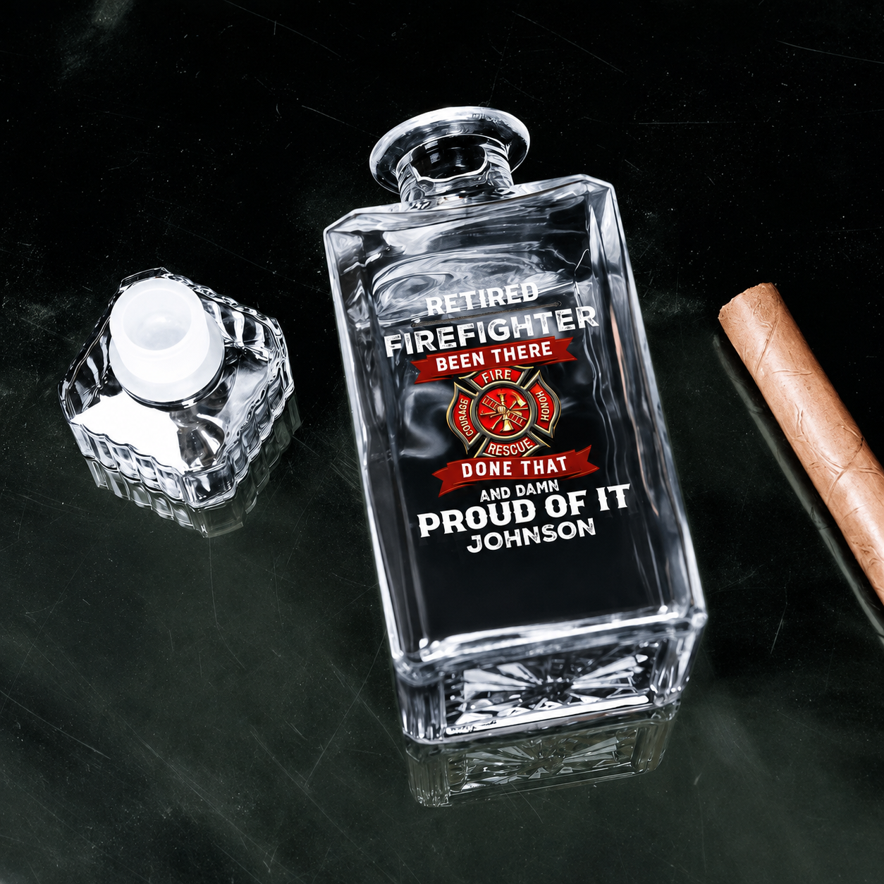 Personalized Retirement Firefighter Whiskey Glass & Decanter - Custom Name