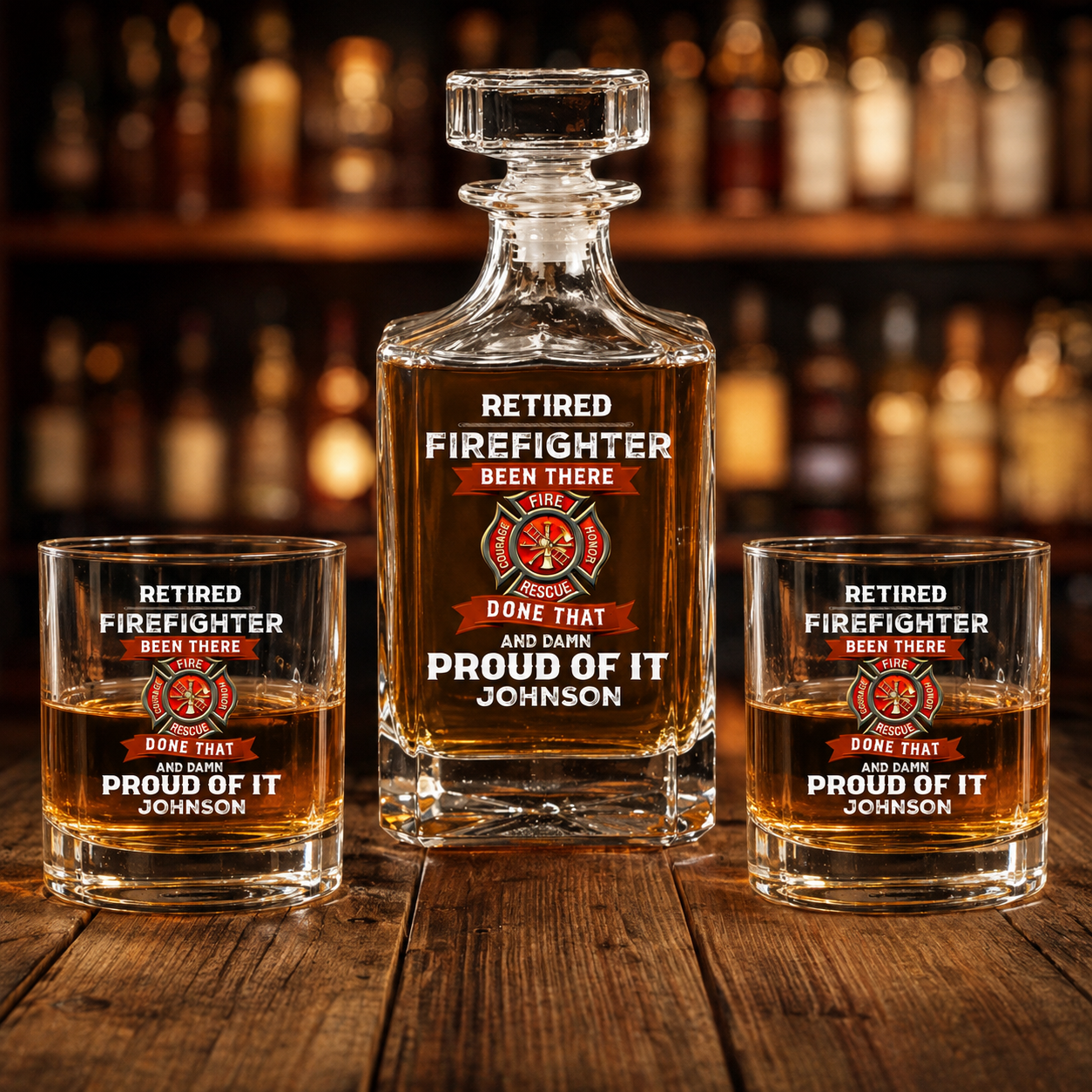 Personalized Retirement Firefighter Whiskey Glass & Decanter - Custom Name
