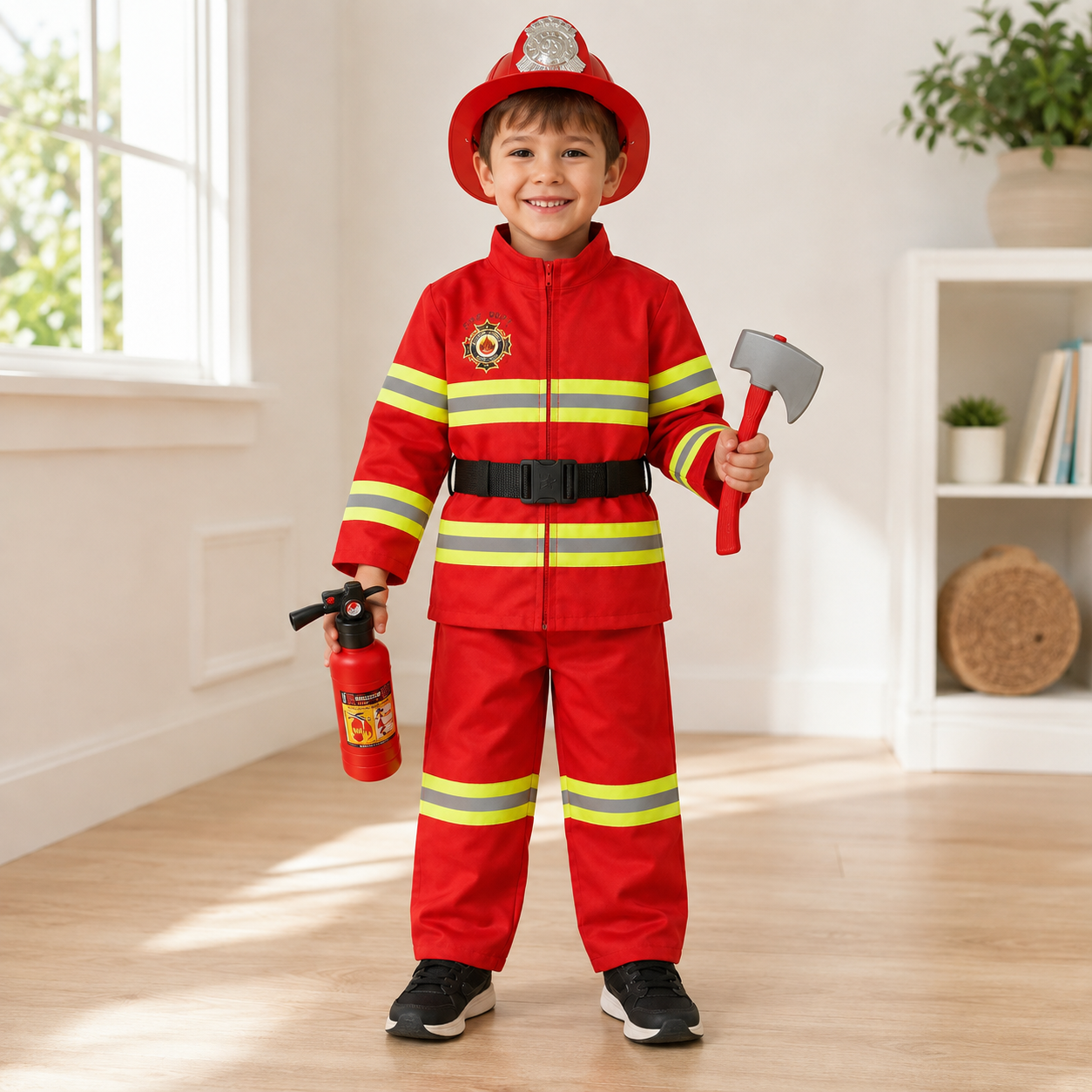 Kinder Feuerwehrmann Cosplay Kostüm Jungen Mädchen Halloween Karneval Party Sam Feuerwehrmann Uniform Arbeitskleidung Weihnachtsgeschenk
