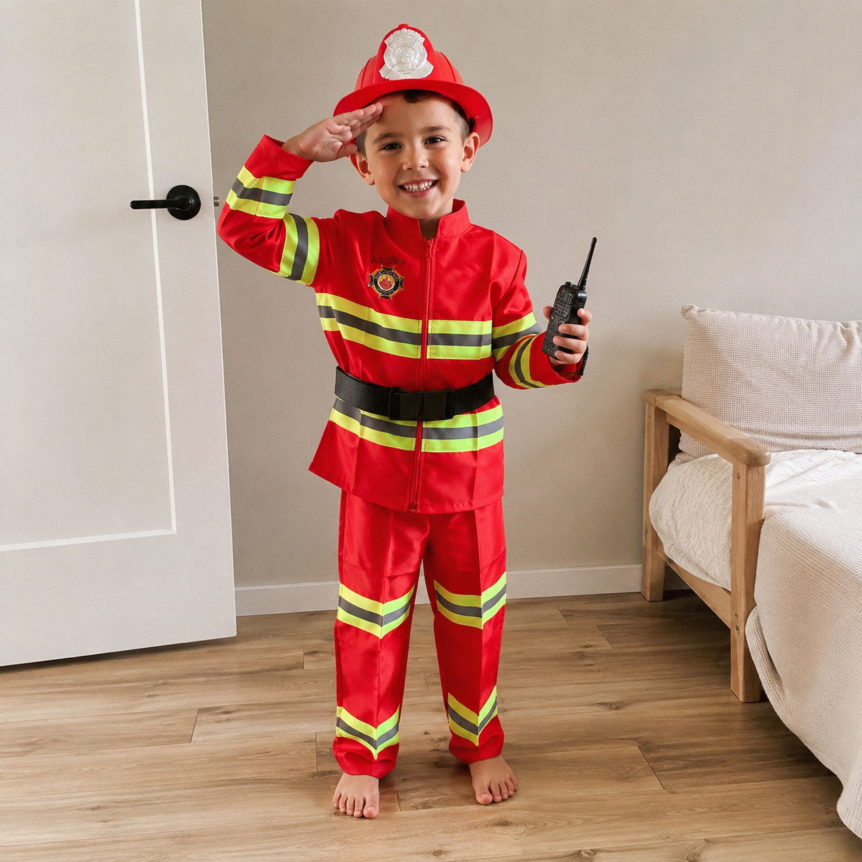 Kinder Feuerwehrmann Cosplay Kostüm Jungen Mädchen Halloween Karneval Party Sam Feuerwehrmann Uniform Arbeitskleidung Weihnachtsgeschenk