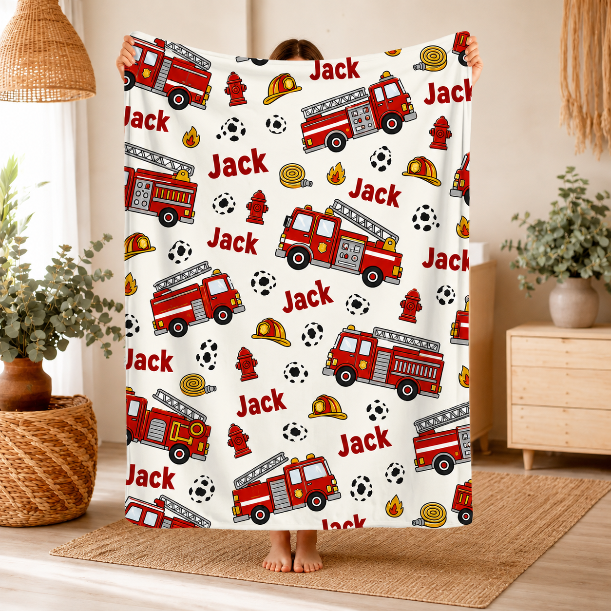 Couverture personnalisée pour pompiers - Motif personnalisé avec le nom du pompier