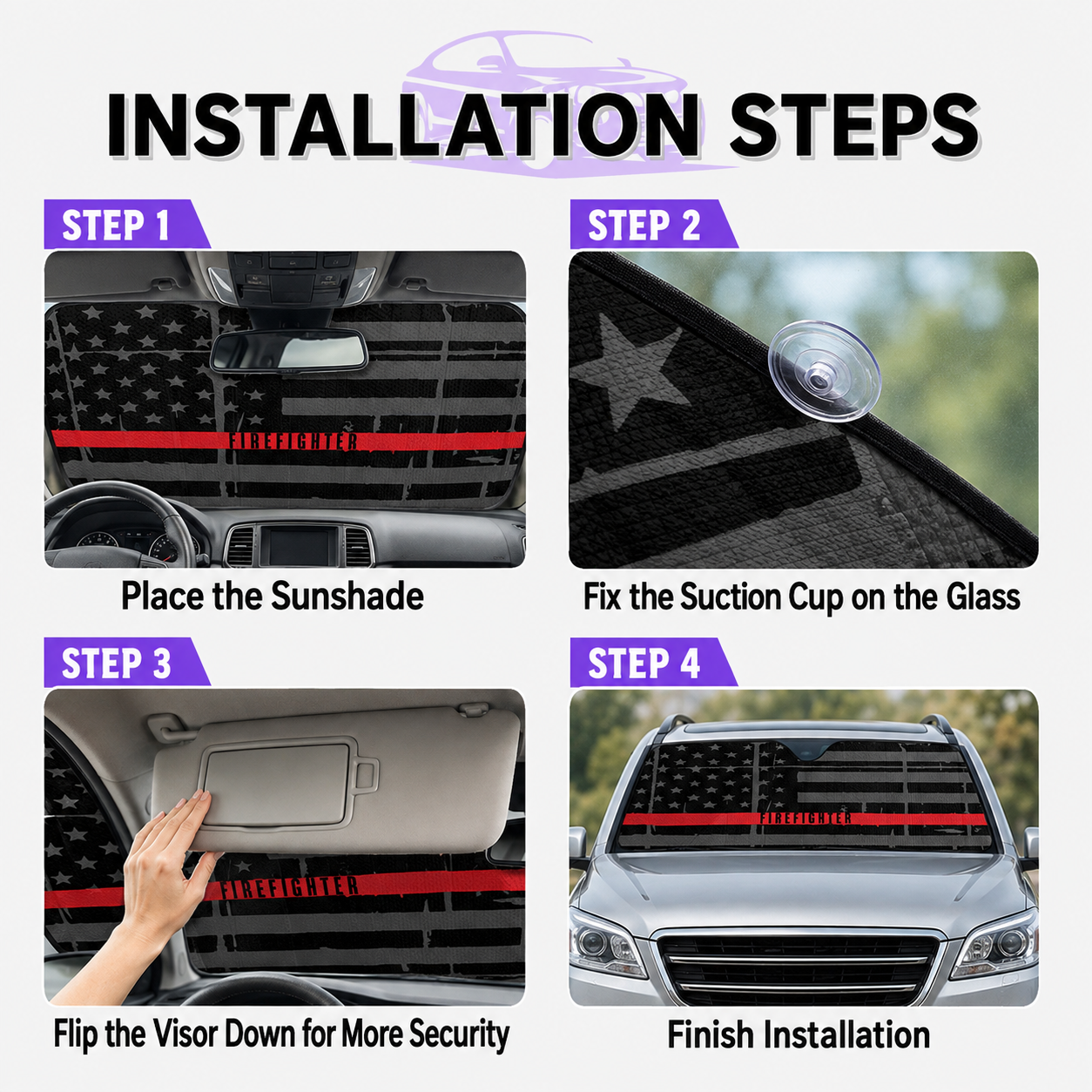 Firefighter Thin Red Line - Car Windshield Sunshade