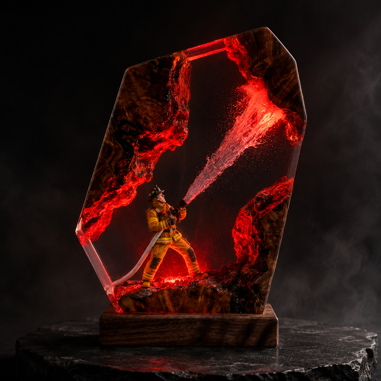 Firefighter Resin Lamp - Fire Department Night Light, First Responder Desk Decor