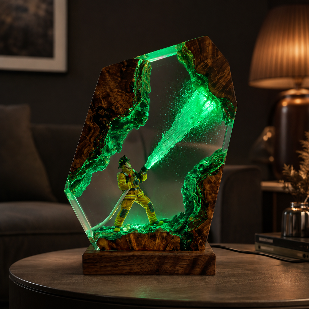 Firefighter Resin Lamp - Fire Department Night Light, First Responder Desk Decor