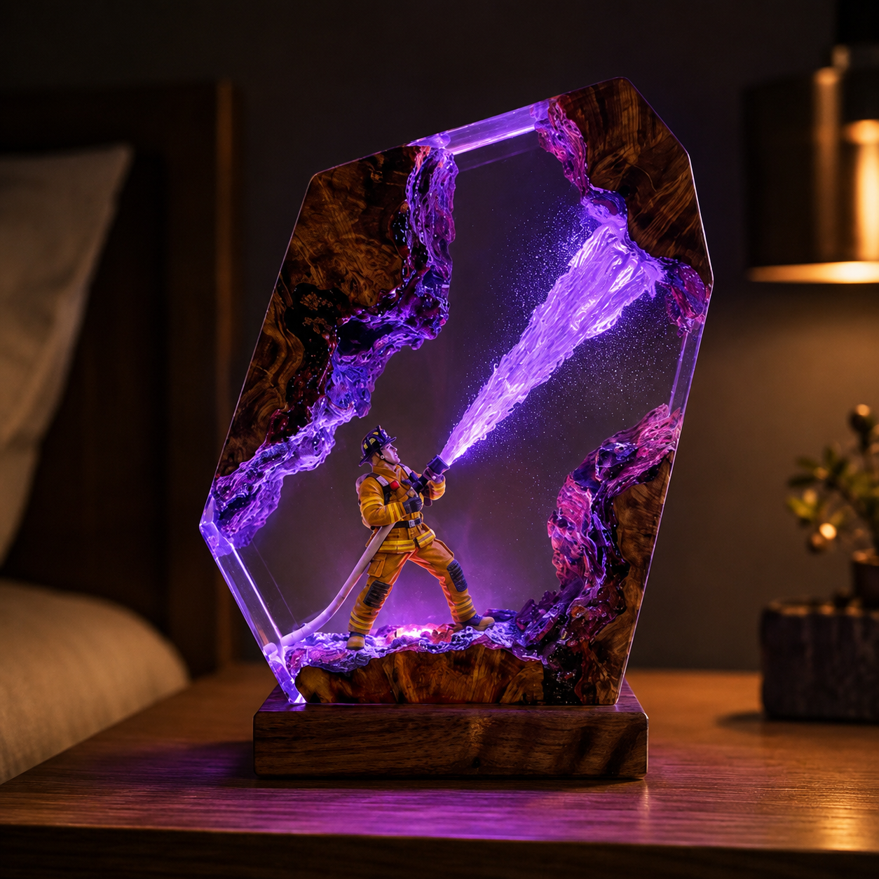 Firefighter Resin Lamp - Fire Department Night Light, First Responder Desk Decor