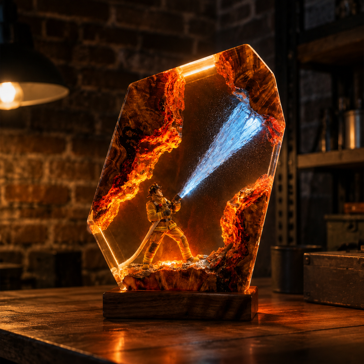 Firefighter Resin Lamp - Fire Department Night Light, First Responder Desk Decor
