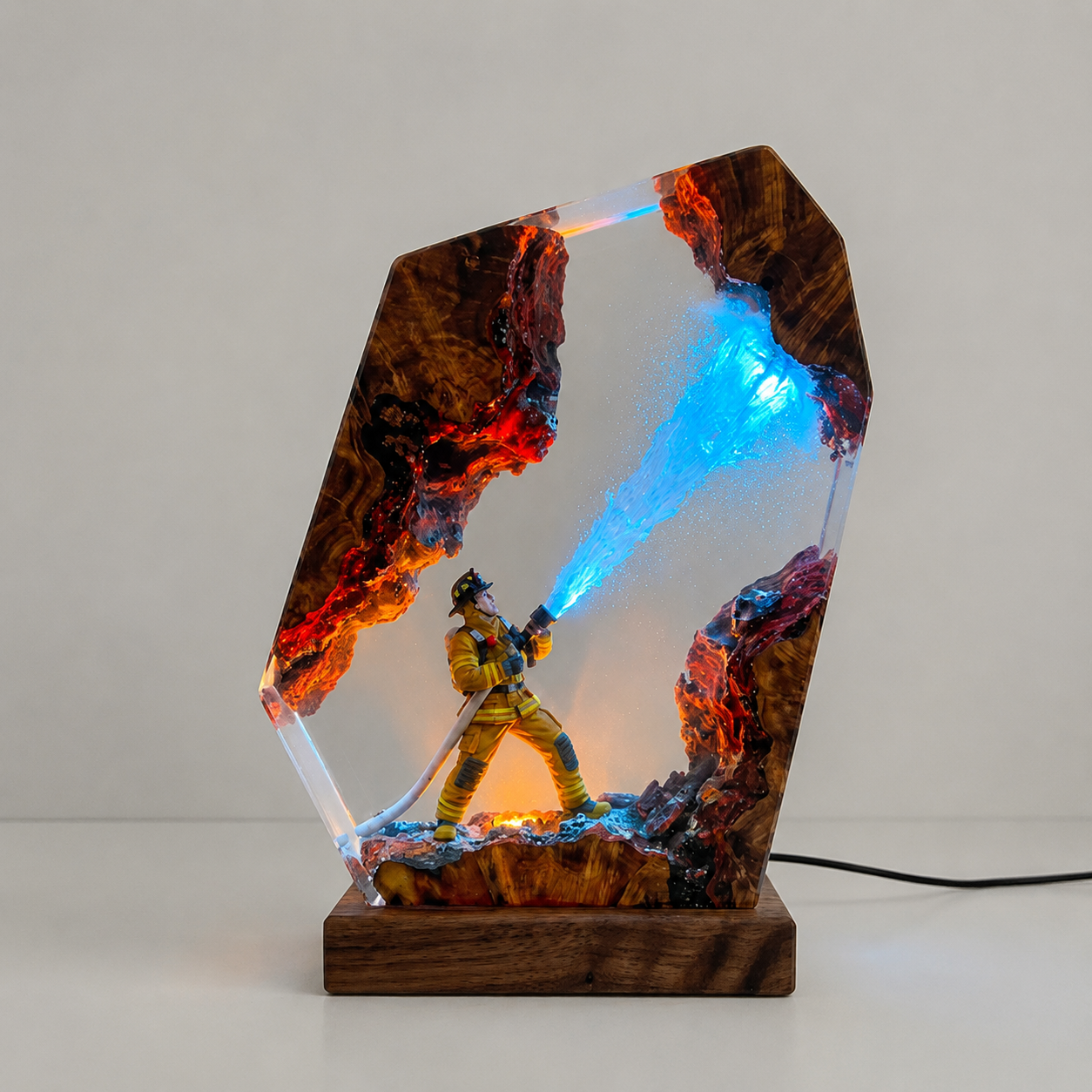 Firefighter Resin Lamp - Fire Department Night Light, First Responder Desk Decor