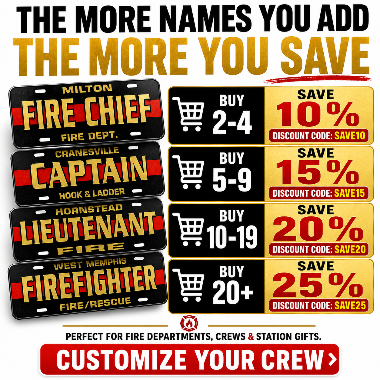 Personalized Firefighter Red Line License Plate