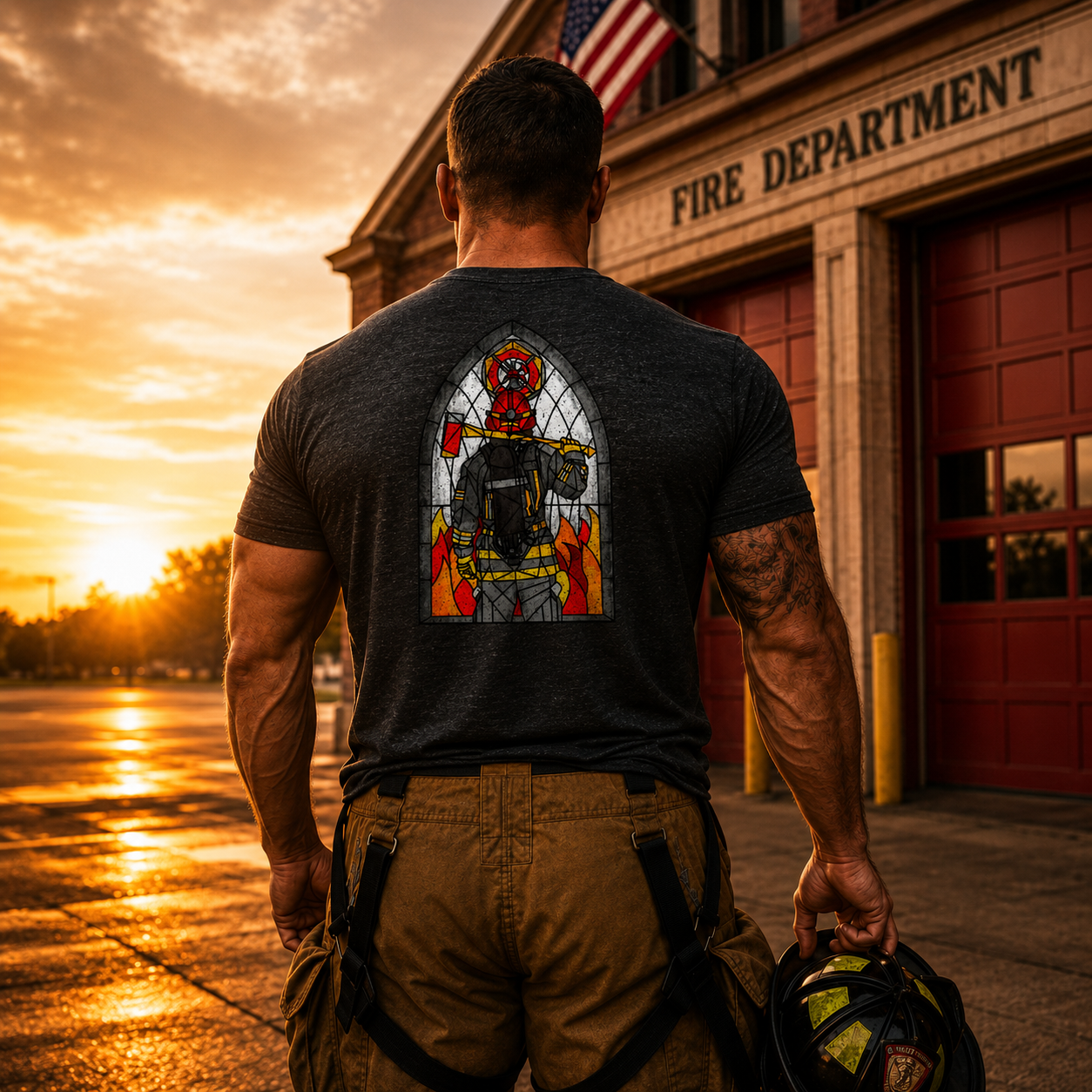 Firefighter Stained Glass T-Shirt | Firefighter Graphic Shirt