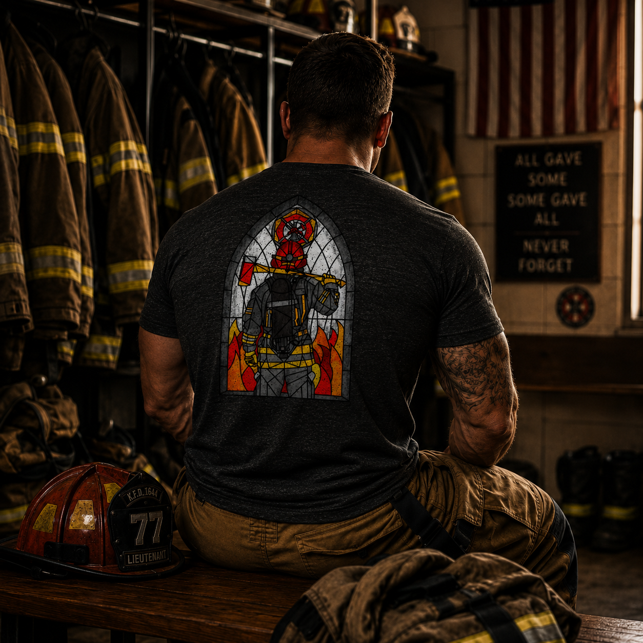 Firefighter Stained Glass T-Shirt | Firefighter Graphic Shirt