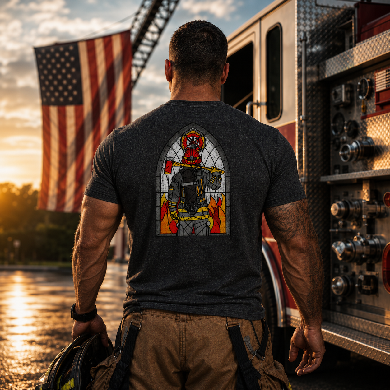 Firefighter Stained Glass T-Shirt | Firefighter Graphic Shirt