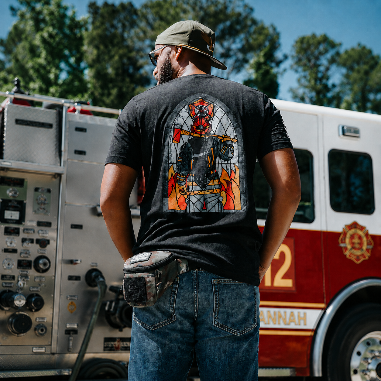 Firefighter Stained Glass T-Shirt | Firefighter Graphic Shirt
