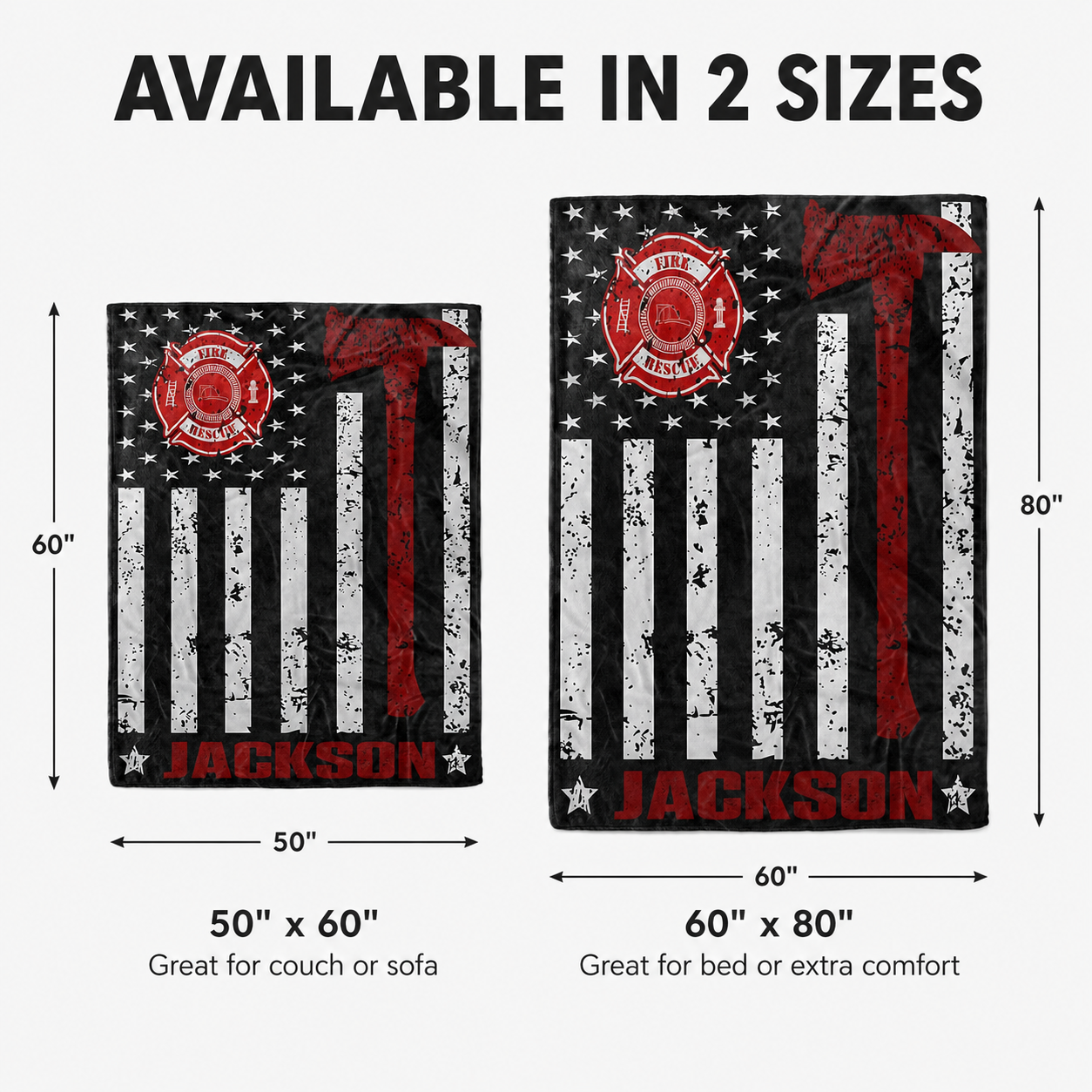 Personalized Firefighter Blanket - Thin Red Line Flag Custom Name