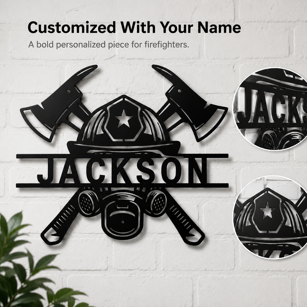 Firefighter Metal Sign – Custom Name & Crossed Axes Personalized Wall Art