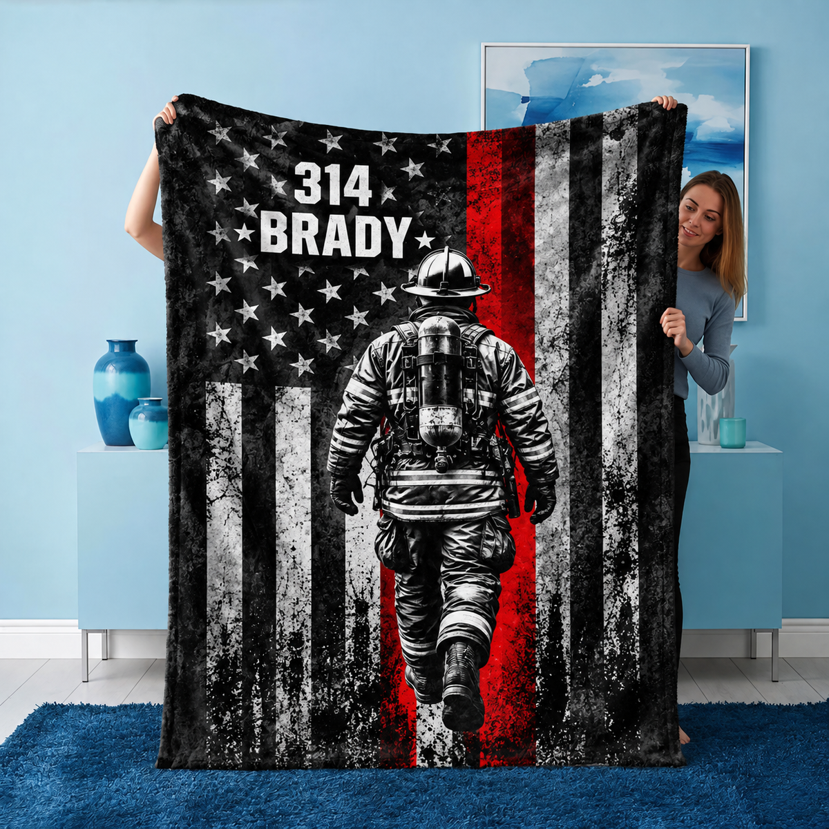 Couverture personnalisée pour pompiers - Motif personnalisé avec le nom du pompier