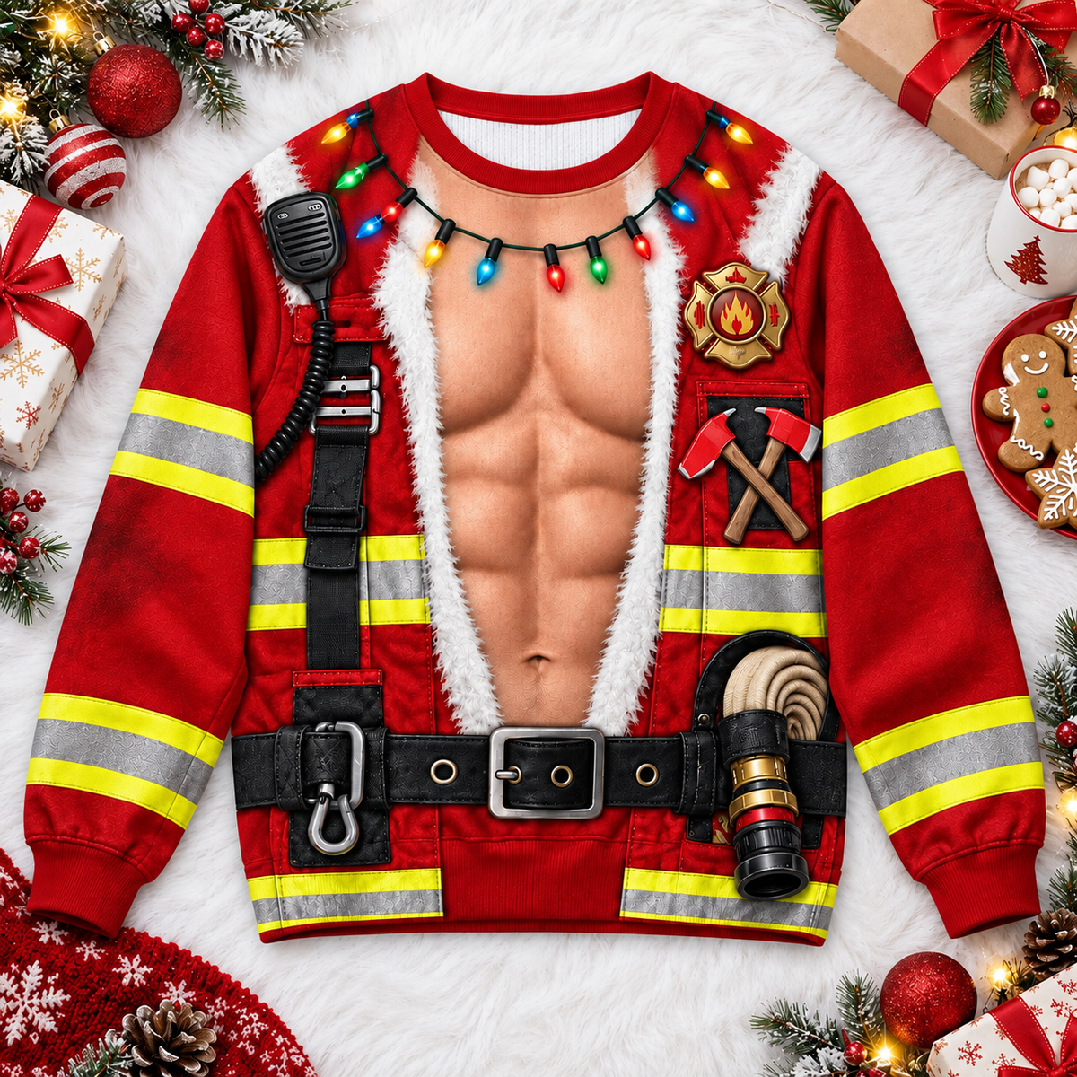 Funny 3D Firefighter Christmas Sweater - Firefighter Gift, Holiday Fireman Shirt Gift for Firefighter