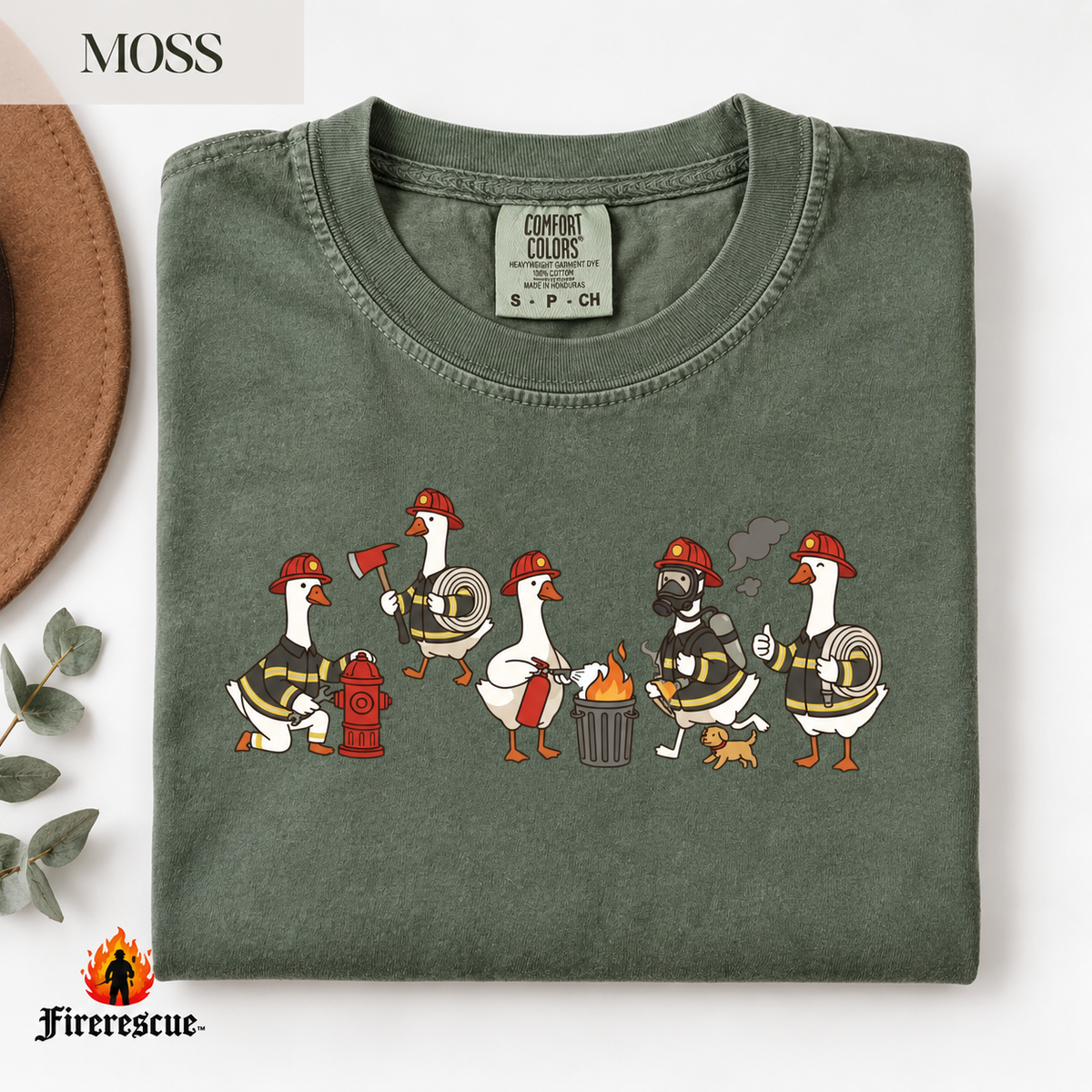 Firefighter Geese Crew Comfort Colors® Tee | Funny Fire Dept Station House Gift