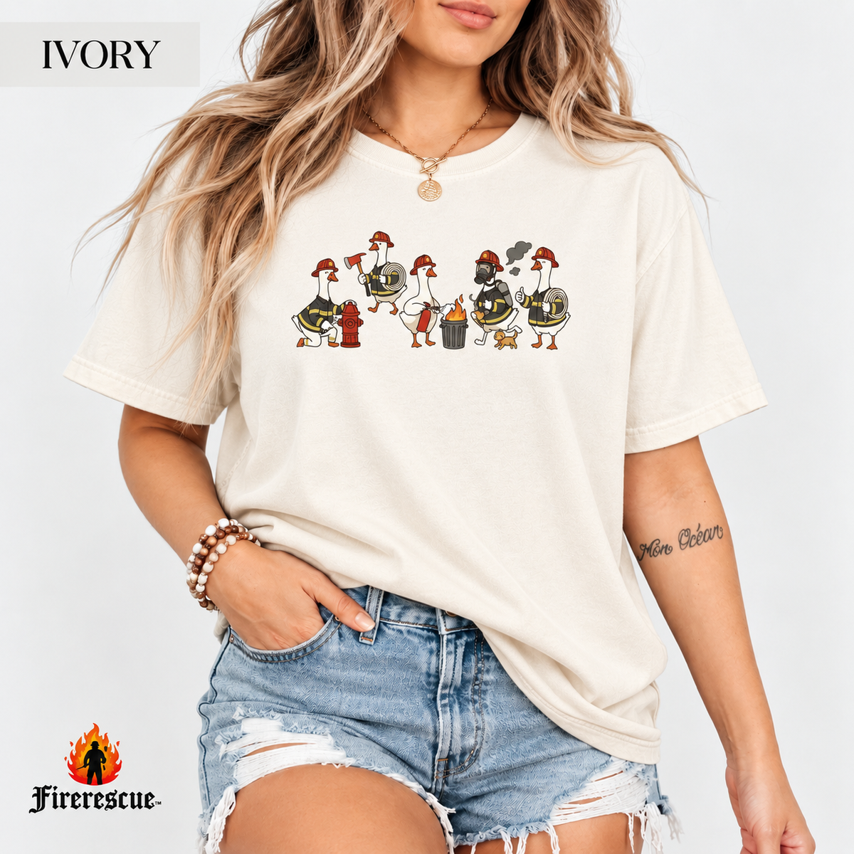 Firefighter Geese Crew Comfort Colors® Tee | Funny Fire Dept Station House Gift