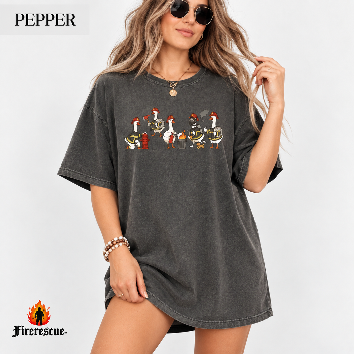 Firefighter Geese Crew Comfort Colors® Tee | Funny Fire Dept Station House Gift