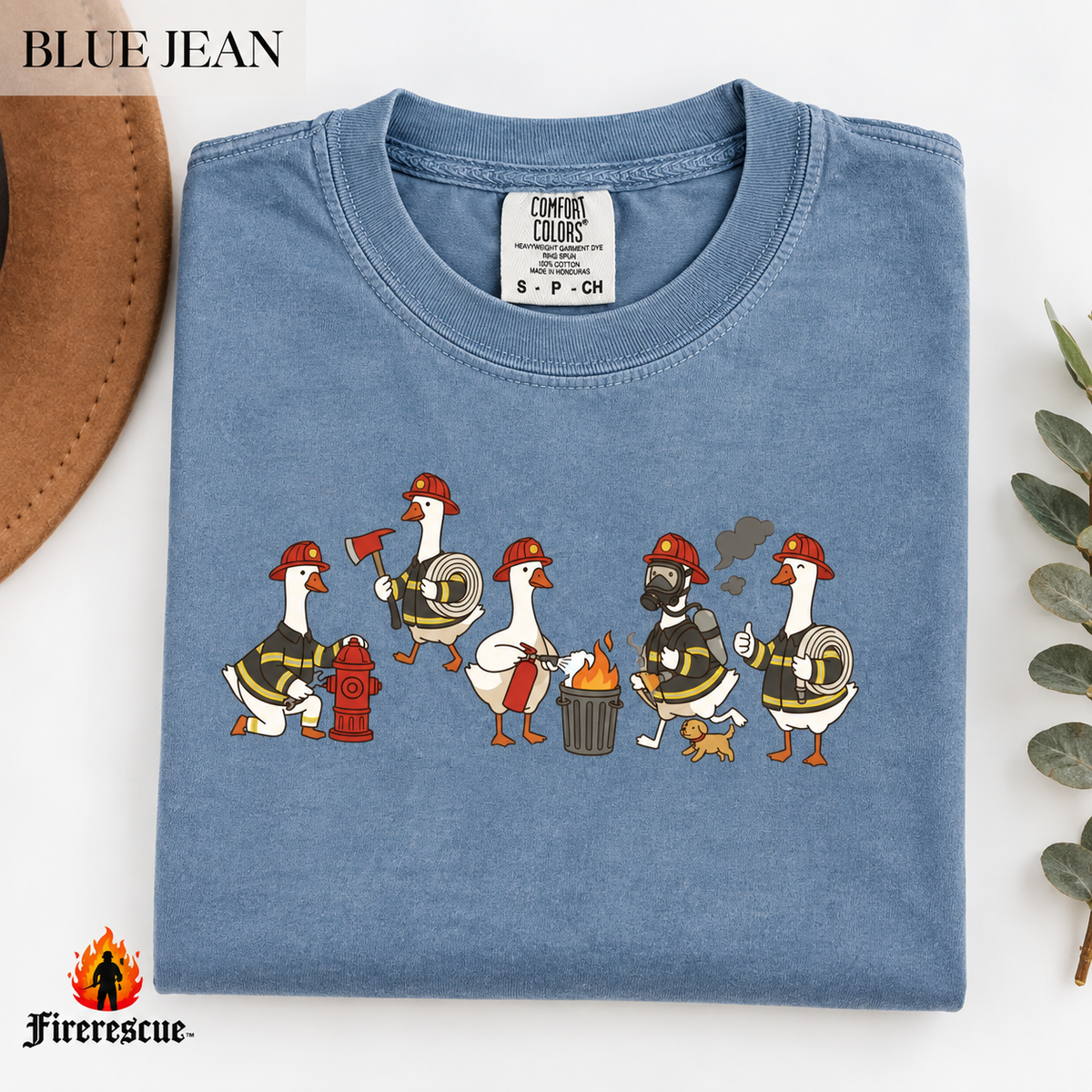 Firefighter Geese Crew Comfort Colors® Tee | Funny Fire Dept Station House Gift