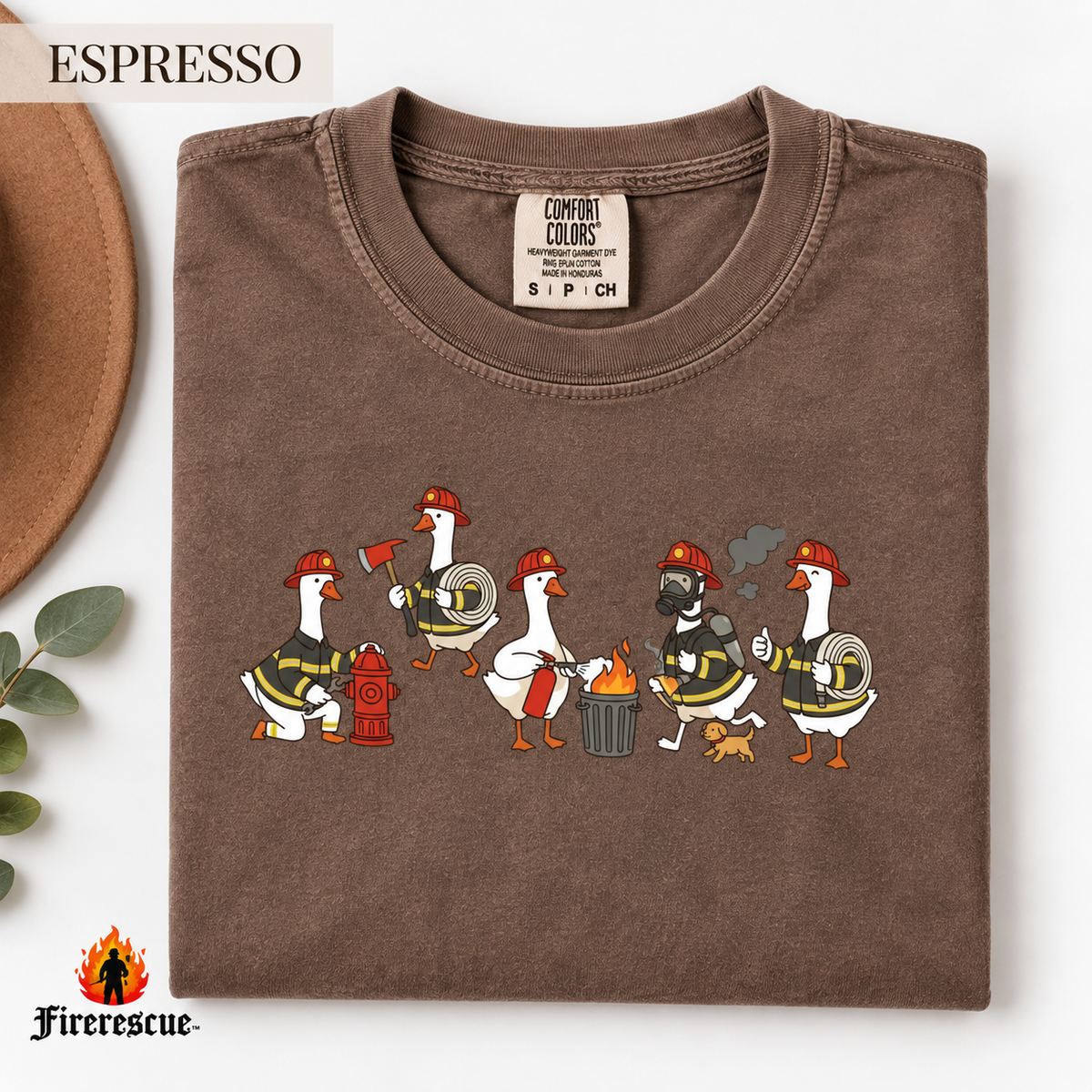 Firefighter Geese Crew Comfort Colors® Tee | Funny Fire Dept Station House Gift