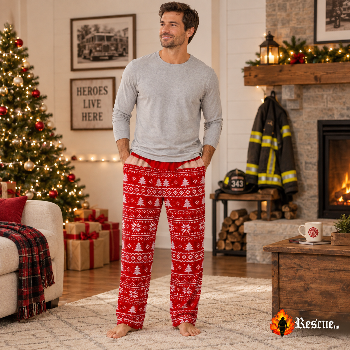 Funny Firefighter Christmas Pajama Pants | Holiday PJs for First Responders