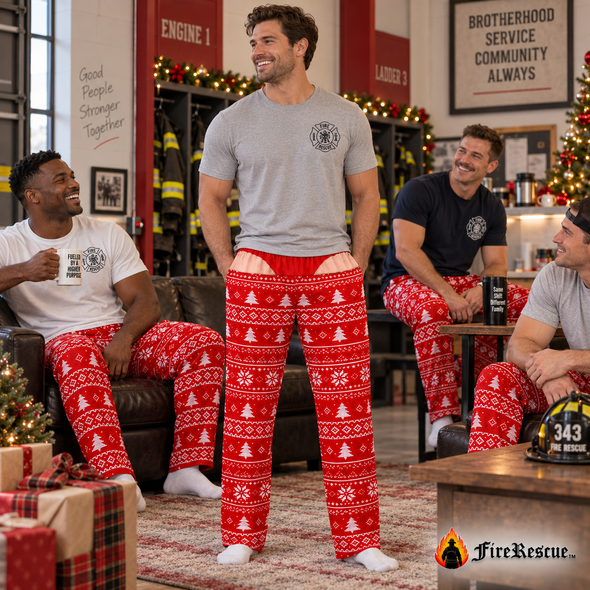 Funny Firefighter Christmas Pajama Pants | Holiday PJs for First Responders
