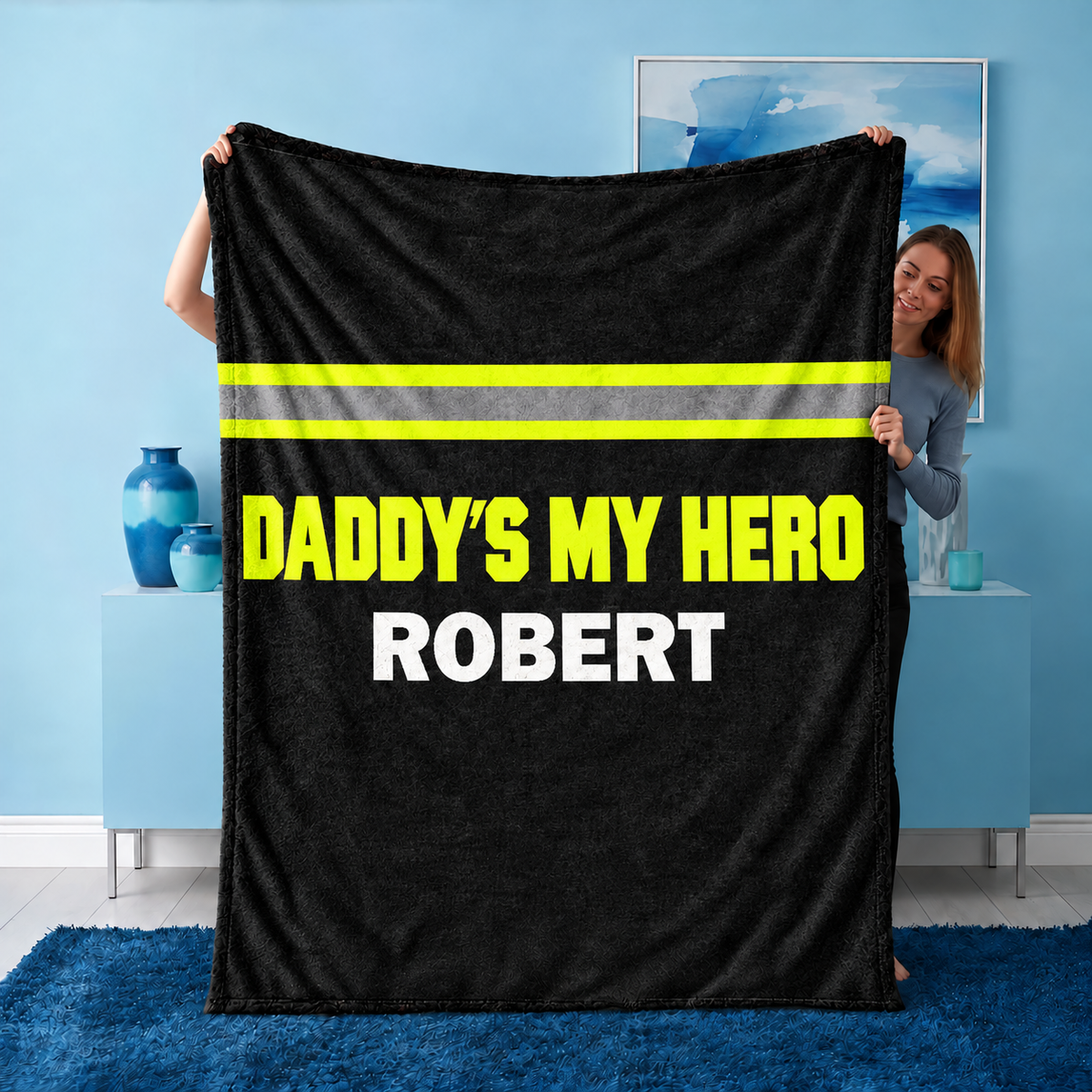 Couverture personnalisée pour pompiers - Motif personnalisé avec le nom du pompier