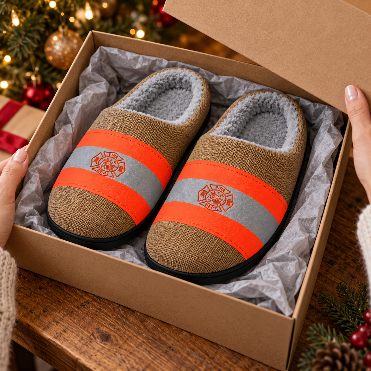 Firefighter Christmas Slippers | Cozy Indoor House Shoes