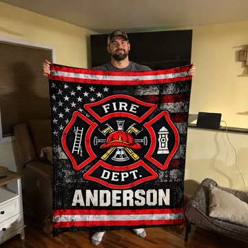 Personalized Fire Department Blanket - Custom Name Firefighter Maltese Cross American Flag