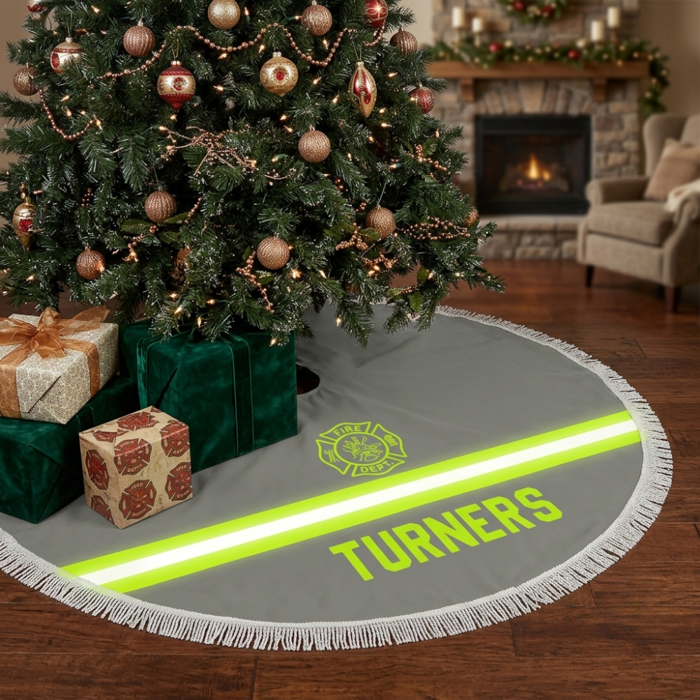 Personalized Firefighter Bunker Gear Christmas Tree Skirt
