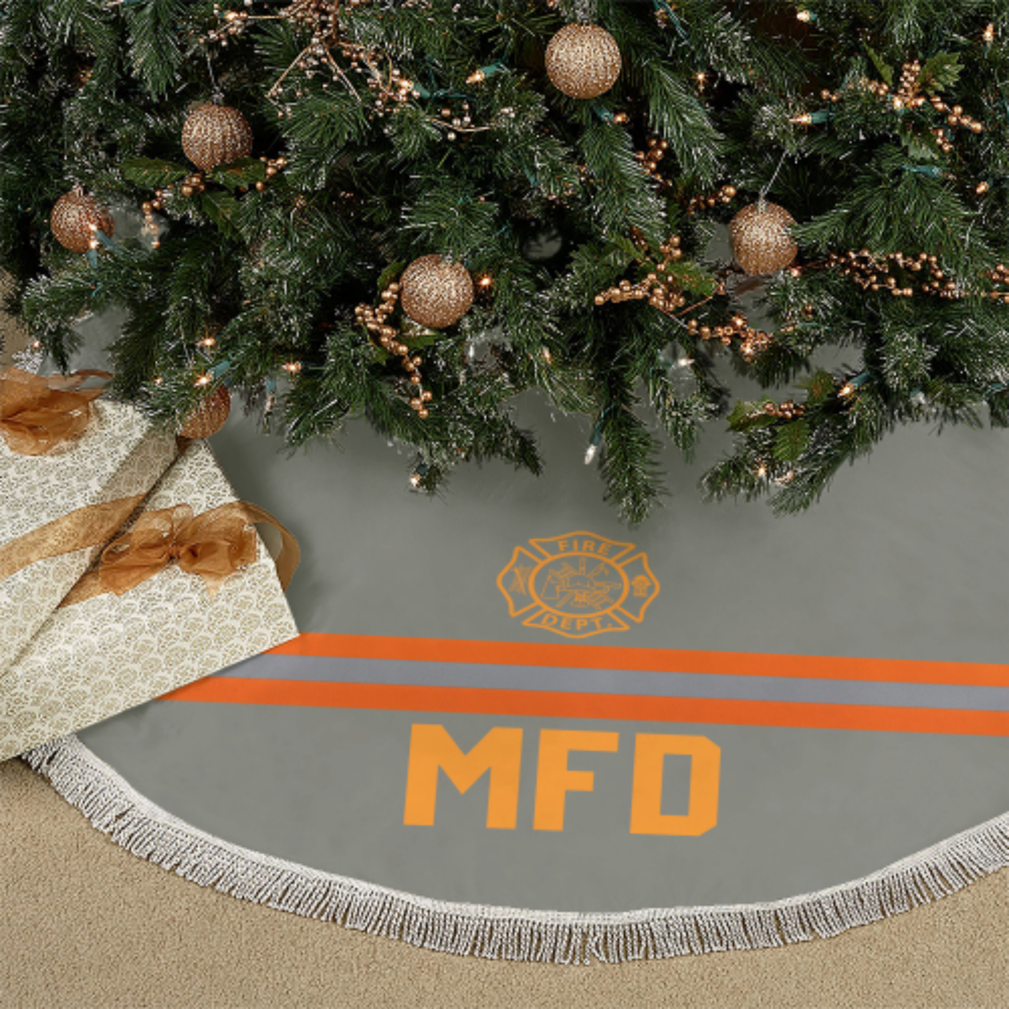 Firefighter Custom Name Christmas Tree Skirt - 3 Color