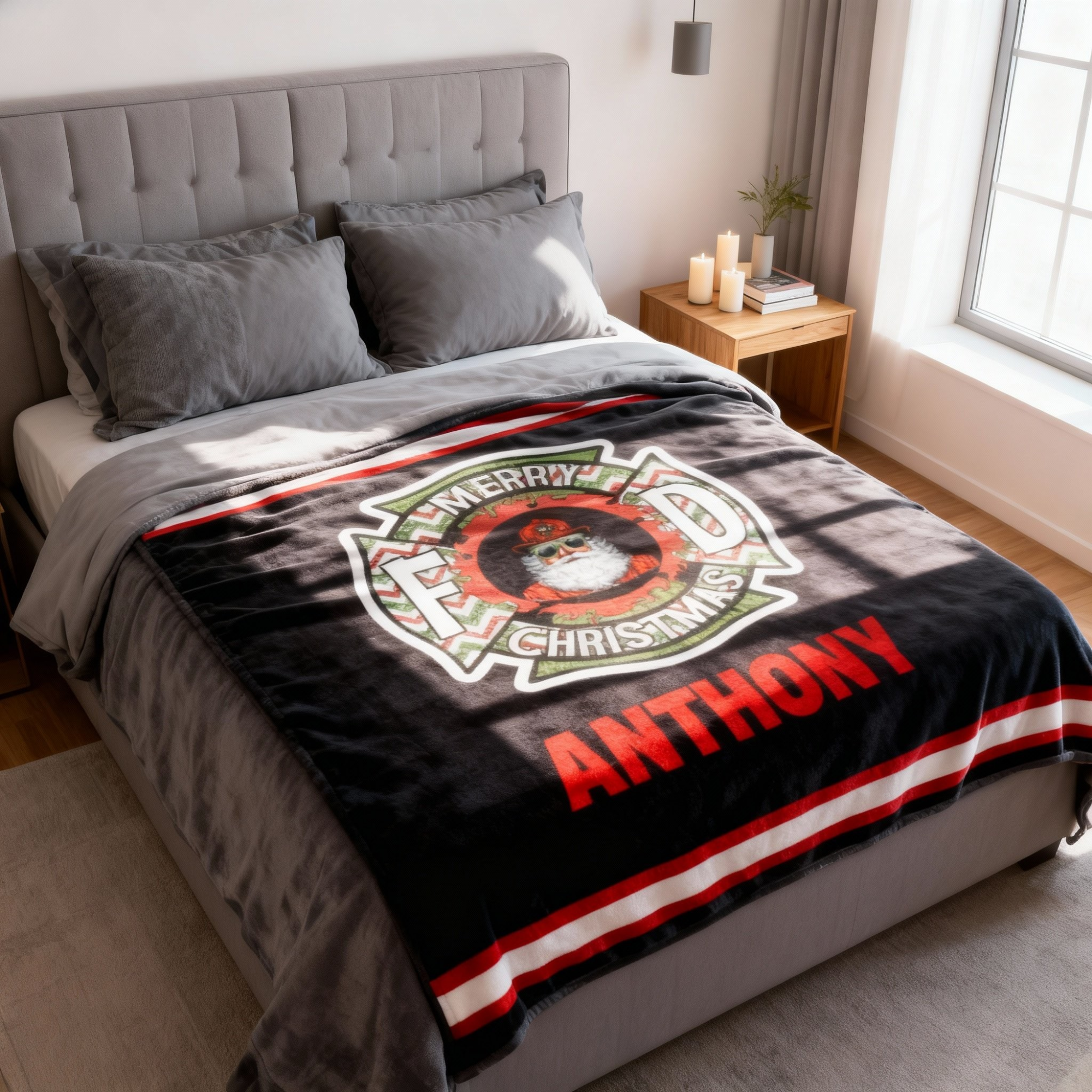 Personalized Santa Fire Department Blanket - Custom Name Christmas Holiday